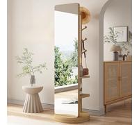 Specchio A Figura Intera 63"×15,7" Girevole 360° Appendiabiti e Ripiani 3 Livelli - Multifunzionale Da Terra Per Spogliatoio