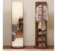 Specchio a figura intera con appendiabiti, girevole a 360°, in legno massello, grande specchio da pavimento, 2 in 1, appendiabiti e specchio, elegante decorazione per la casa per camera da letto e