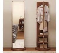 Specchio a figura intera con appendiabiti, girevole a 360° in legno massello, grande specchio da toeletta 2 in 1, autoportante, con ganci per appendere, per soggiorno, camera da letto, appartamento