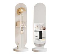 Specchio a figura intera con appendiabiti, girevole a 360°, specchio autoportante con ganci per appenderlo, design elegante per camera da letto e guardaroba, 46 x 168 cm