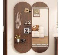 Specchio a figura intera con design push-pull nascosto, cornice in legno massello, ideale per soggiorno, corridoio e ingresso