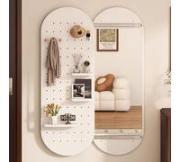 Specchio a figura intera con design push-pull nascosto, cornice in legno massello, ideale per soggiorno, corridoio e ingresso