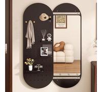 Specchio a figura intera con design push-pull nascosto, cornice in legno massello, ideale per soggiorno, corridoio e ingresso
