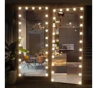 Specchio a figura intera con luci, 165x60cm Specchio da terra Hollywood | Specchi da parete con luce, grande specchio cosmetico per camera da letto, soggiorno, 3 modalità di colore (bianco)
