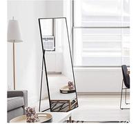 Specchio a figura intera con piedistallo, a telaio singolo, da parete, con gancio, riflesso in vetro HD trasparente, infrangibile e leggero, 150 x 40 cm, nero