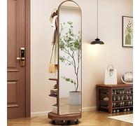 Specchio A Figura Intera con Ruote Girevoli, Specchio A Figura Intera In Legno Massello Girevole A 360° con Appendiabiti, Specchi Da Terra 2 In 1 e Appendiabiti, Per Soggiorno, Camera Da Letto
