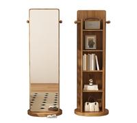 Specchio a Figura Intera con scaffale a 5 ripiani e 4 ganci, specchi da pavimento in legno Girevoli a 360°, libreria e specchio a figura intera per camere da letto, soggiorni
