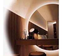 Specchio a figura intera da 119 cm con luce LED regolabile a 3 colori, specchio da bagno a semicerchio anti-appannamento, decorazione da parete elegante e funzionale per la casa