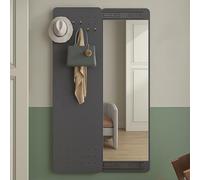 Specchio a figura intera da parete Hide, specchi per camera da letto con attaccapanni, specchio a figura intera scorrevole push-pull per ingresso, mobiletto per bagno e soggiorno (35x120 cm, grigio)
