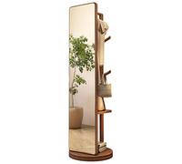 Specchio A Figura Intera Girevole A 360°, Soluzione 2-in-1 Specchio Da Terra E Appendiabiti, Specchio A Figura Intera Girevole E Mobile, Specchio In Legno Con Appendiabiti(Walnut,40x40x168cm)