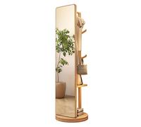 Specchio A Figura Intera Girevole A 360°, Soluzione 2-in-1 Specchio Da Terra E Appendiabiti, Specchio A Figura Intera Girevole E Mobile, Specchio In Legno Con Appendiabiti(Wood Color,45x45x168cm)