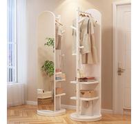 Specchio A Figura Intera Girevole A 360°, Specchio A Corpo Completo Specchio Da Terra In Legno Massello Con Appendiabiti Specchio A Figura Intera Da Terra Da 66'' Per Camera Da Letto Soggiorno