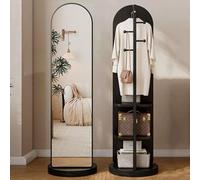 Specchio A Figura Intera Girevole A 360°, Specchio da Pavimento con Appendiabiti e Porta Oggetti, Ad Alta Definizione e Infrangibile, Specchio da Abbigliamento per Soggiorno, Camera da Letto, Studio