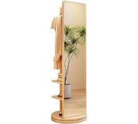 Specchio A Figura Intera, Specchio da Pavimento in Legno Girevole A 360°, Specchio da Terra Indipendente con Appendiabiti, Appendiabiti A Colonna con Specchio A Figur, Original Wooden Colour