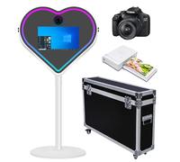 Specchio a forma di cuore con cornice LED RGB per selfie, portatile, touch screen da 21,5", per feste, eventi, matrimoni (bianco, cabina fotografica, mini stampante)