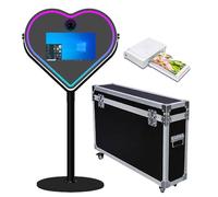 Specchio a forma di cuore con cornice LED RGB per selfie, portatile, touch screen da 21,5", per feste, eventi, matrimoni (nero, cabina fotografica + mini stampante)