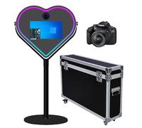 Specchio a forma di cuore con cornice LED RGB per selfie, portatile, touch screen da 21,5", per feste, eventi, matrimoni (nero, cabina fotografica + fotocamera)