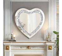 Specchio a forma di cuore in acrilico da 30x30 cm - Specchio asimmetrico bifronte in argento con frammenti di cristallo, spessore 2 mm, decorazione multifunzionale, adatto per casa, garage, camera da 