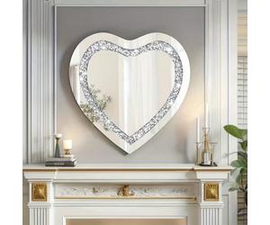 Specchio a forma di cuore in acrilico da 30x30 cm - Specchio asimmetrico bifronte in argento con frammenti di cristallo, spessore 2 mm, decorazione multifunzionale, adatto per casa, garage, camera da 