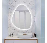 Specchio a LED asimmetrico a LED, specchio da bagno a triangolo irregolare decorativo con legti, arredamento per la casa alluminato a 3 colori estetico per il trucco (impiccagione positiva, 70x50 cm)