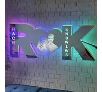 Specchio a LED con foto a forma di cuore con lettera di coppia, personalizzabile con nome personalizzato, multicolore, luce a LED, decorazione da parete, per Natale, matrimonio, compleanno, camera da