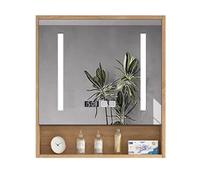 Specchio a led da bagno con stoccaggio, specchio da bagno con luci e stoccaggio, specchio per armadietto medicinale in legno massello con luci a led, anti-nebbia intelligente, visualizzazione del