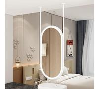 Specchio a LED, Grande Specchio Ovale per Il Trucco con luci per camere da Letto, Specchio Bianco sospeso da soffitto con Cornice in Metallo, Boom Personalizzabile (40 cm x 60 cm)