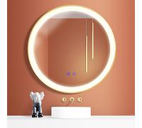 Specchio a LED, Specchio da Bagno con luci a LED Regolabili da 3000K a 6000K, antiappannamento, Pulsante Touch Intelligente, Specchio per Trucco Illuminato con dimmer Continuo (Colore: Oro,