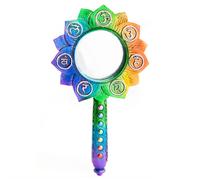 Specchio a mano Chakra a forma di loto con simbolo Chakra e gemme colorate nel m