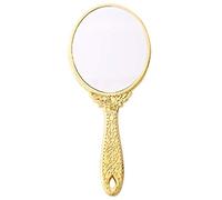 Specchio a mano con manico, grande specchio da parrucchiere con foro per appendere il trucco dorato