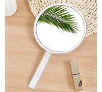 Specchio a mano, specchio portatile da viaggio per trucco, 16 x 28 cm, in legno, bianco, con manico, forma rotonda, piccolo specchio a mano