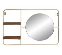 SPECCHIO A MURO CON MENSOLE METALLO DORATO INGRESSO BAGNO TRUCCO