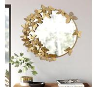 Specchio a Parete Dorato, Farfalla, Specchio a Parete Rotondo, Specchio Decorativo per Soggiorno, 55 cm, Cerchio, Telaio in Metallo, Specchio da Parete per Zona d'ingresso