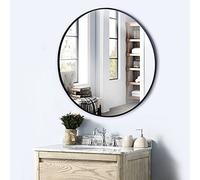 Specchio a Parete Rotondo - Frame in Alluminio - Specchio a Parete per Bagno, Resistente alla frantumazione, Sospensione sicura - per Ingresso, Soggiorno e Altro Ancora Black,50cm