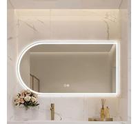 Specchio ad arco a LED da 60 x 90 cm, con luminosità regolabile, anti-appannamento, illuminazione tricolore, installazione verticale/orizzontale, elegante e funzionale per la casa
