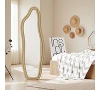 Specchio asimmetrico, 160 x 50 cm, specchio per tutto il corpo, specchio da parete, grande specchio da pavimento con supporto, specchio decorativo per camera da letto, soggiorno o spogliatoio (oro