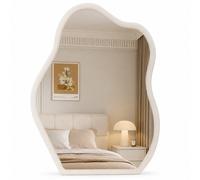 Specchio Asimmetrico da Parete Bianco Cornice Legno Decorazione Interni 46x60 cm