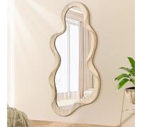 Specchio asimmetrico per decorazione, grande, 76 x 36 cm, moderno specchio da parete con cornice in legno, forma unica, specchio artistico ondulato, decorativo, per soggiorno, camera da letto, bagno