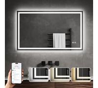 Specchio Bagno con Luce, Compatibile con Alexa e Google Assistant, Controllo Tramite App, Tonalità E Luminosità Regolabili, Interruttore Touch, Funzione Antiappannamento, Vetro Temperato HD (60*100cm)