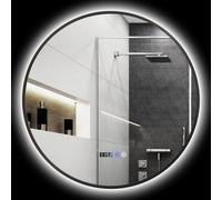 Specchio Bagno con Luce LED a 3 Tonalità Ø70 cm Antiappannamento e Display Tempo e Temperatura Nero