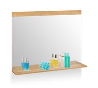 Relaxdays Specchio da Bagno con Mensola da Parete, Specchiera Rettangolare con Ripiano, HLP: 68,5x90 cm, bambù, Naturale