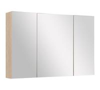 Specchio Bagno Contenitore Con 3 Ante A Specchio Soft Close, Specchiera Bagno Con Ripiani Regolabili In Legno E Vetro, 90x13.5x60 Cm, Color Legno
