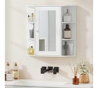 Specchio Bagno Contenitore con 6 Ripiani Aperti e 2 Chiusi, 66x17x63 cm Mobile Bagno con Specchio, Mobilettto da Parete in Vetro, Bianco