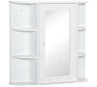 Specchio Bagno Contenitore Con 6 Ripiani Aperti E 2 Chiusi, 66x17x63 Cm Mobile Bagno Con Specchio, Mobilettto Da Parete In Vetro, Bianco