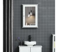 Specchio Bagno Contenitore con Anta Magnetica, Mobile Bagno con Specchio, Ripiano Regolabile, Bianco