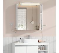 Specchio Bagno Contenitore, Mobiletto a Specchio con LED e Presa Multipla 2AC+2USB, Porta Asciugacapelli e Ganci, Interruttore e Spina, Ripiani Regolabili, 16,5x70x75cm, Bianco Informazioni su questo 