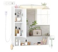 Specchio Bagno Contenitore, Mobiletto a Specchio con LED, Porta Asciugacapelli e Ganci, Interruttore, Ripiani Regolabili, 16,5 x 70 x 80 cm, Bianco Informazioni su questo articolo1.[Specchio di Trucco