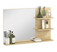 Specchio Bagno da Parete 75x10x48 cm con Mensole in Legno e Vetro Color Legno
