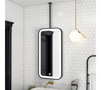 Specchio bagno da parete rettangolare con luce,specchio da appendere | Montaggio con asta a soffitto,LED dimmerabile a 3 tonalità,specchio per soggiorno o ingresso(Black,70x50cm)
