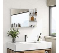 Specchio Bagno Moderno con 2 Ripiani Laterali e Ripiano Inferiore Specchio da